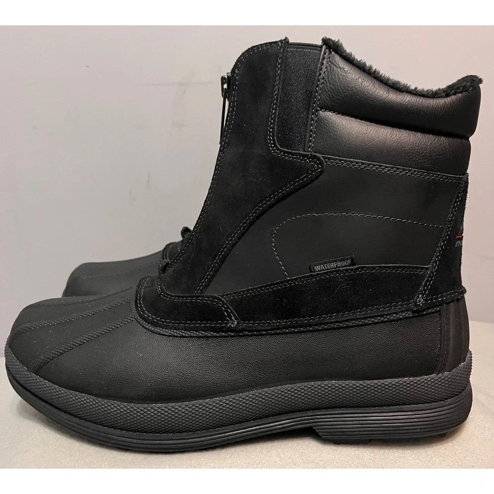 Nortiv8 Mens Waterproof Winter Snow Boots Black Front Zip‎ Faux Fur Lined Sz 15